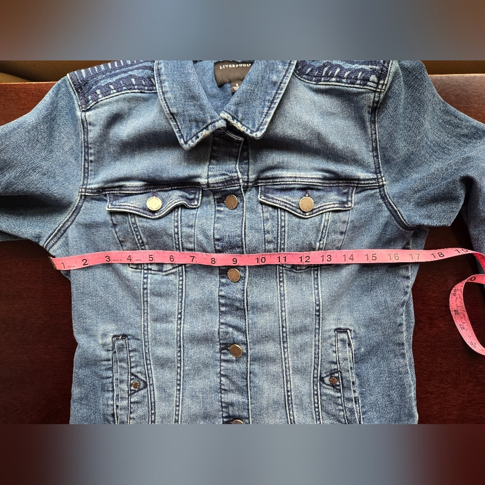 Liverpool Embroidered Raw Hem Denim Jacket - Melbourne Light - Size S - Picture 5 of 12